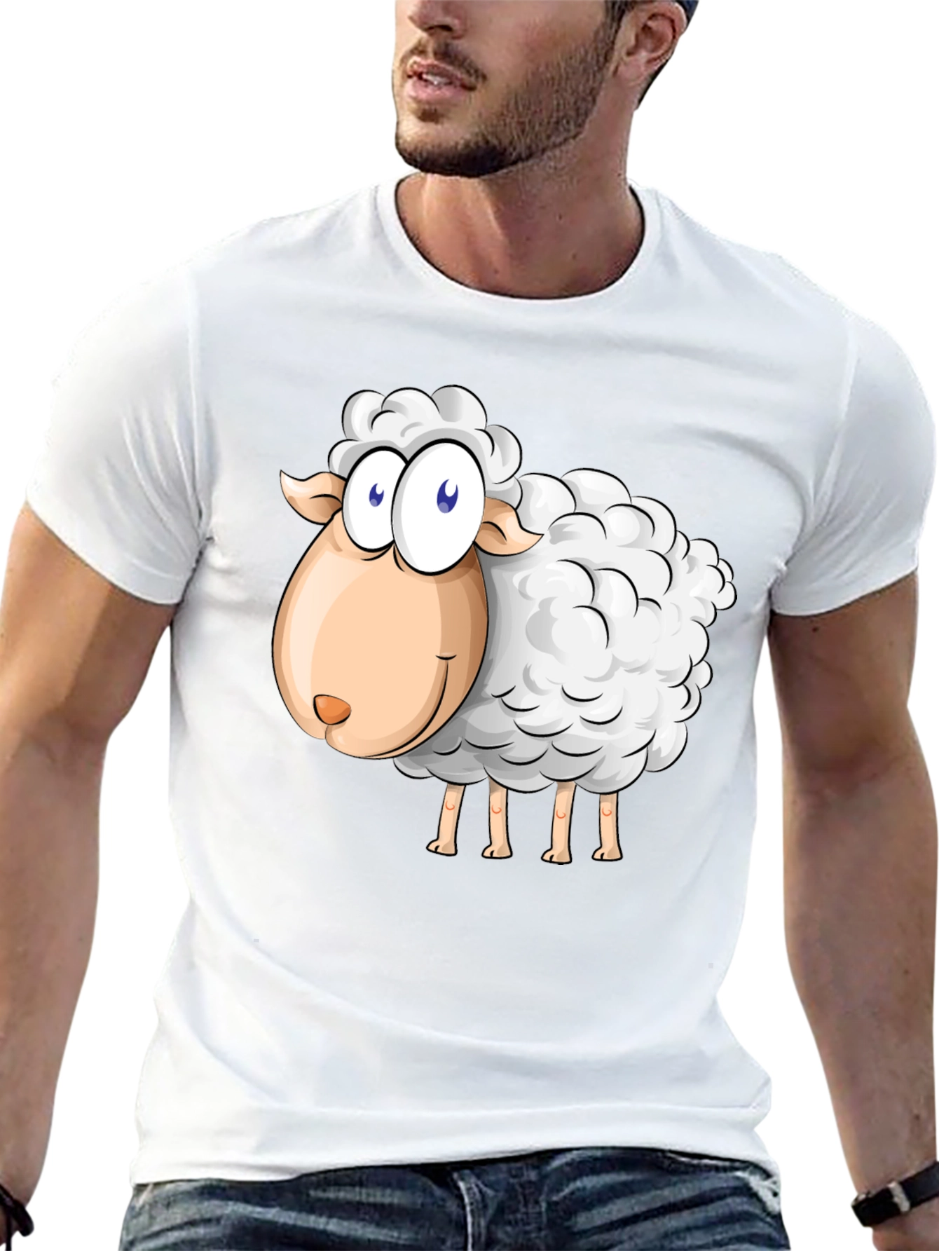 Cartoon Sheep Graphic Black T-Shirt