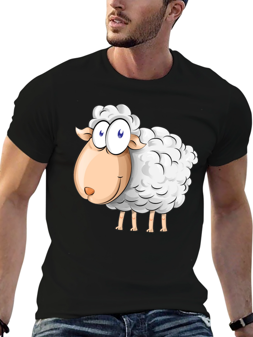 Cartoon Sheep Graphic Black T-Shirt