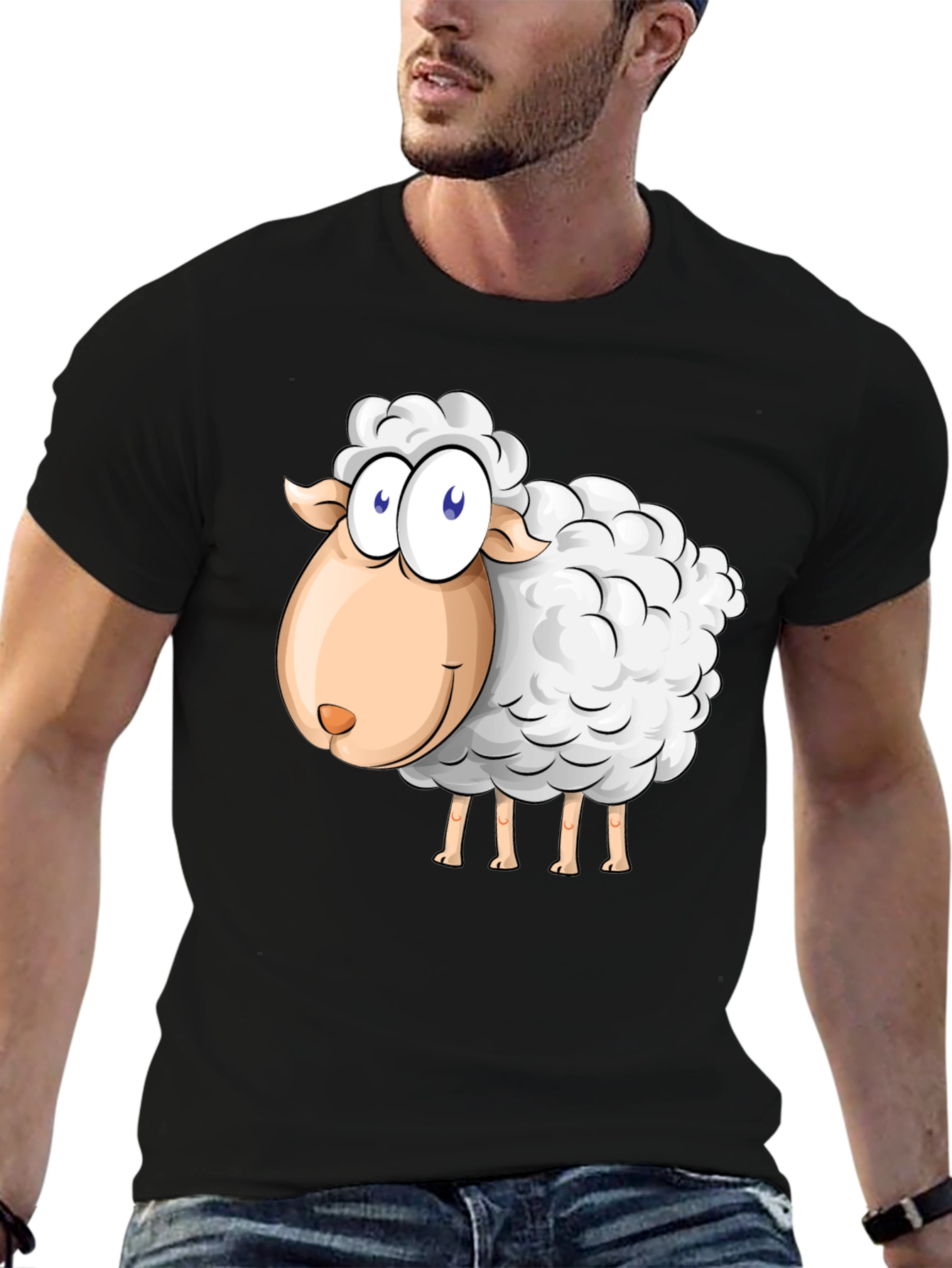Cartoon Sheep Graphic Black T-Shirt
