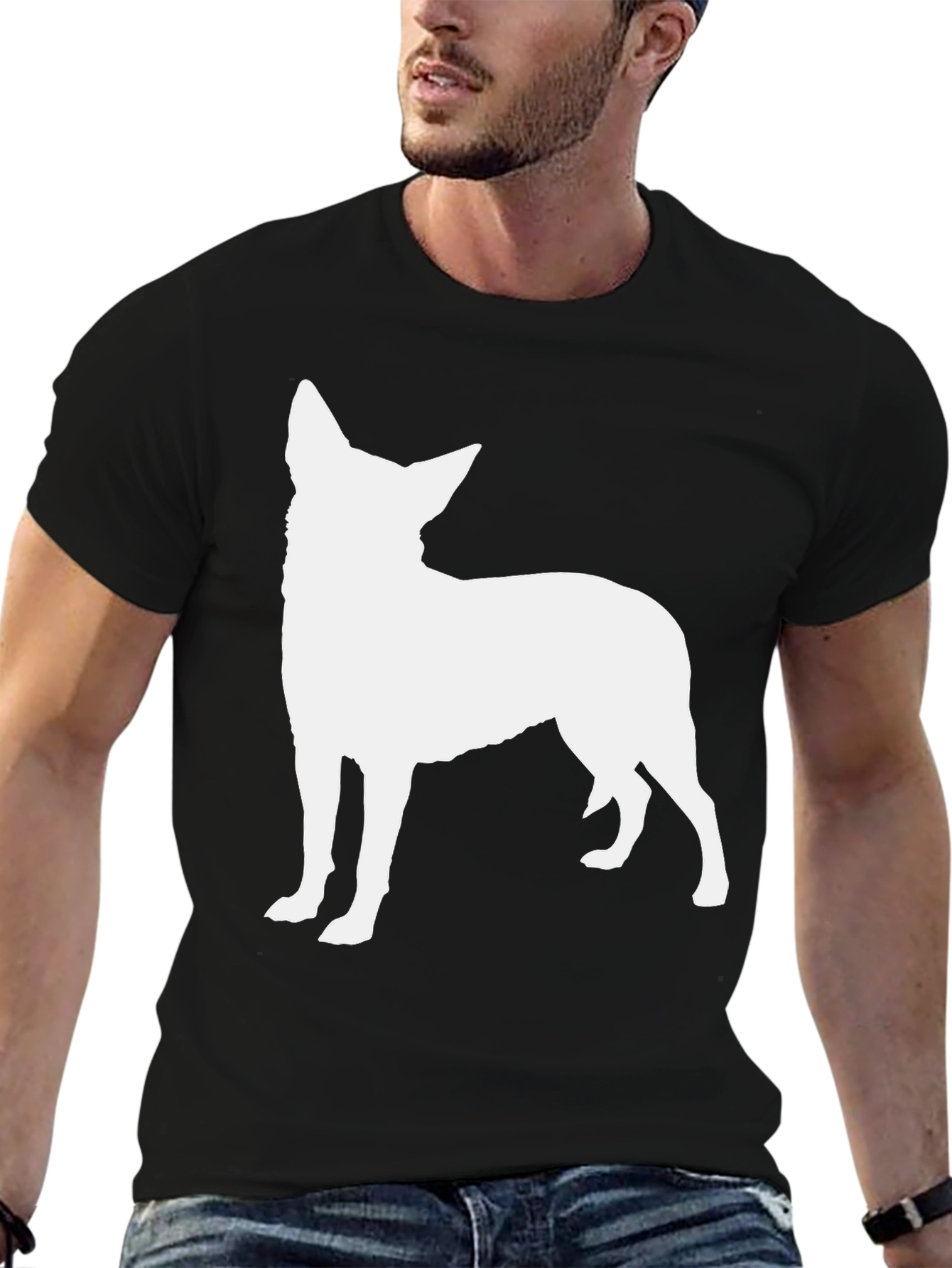Dog Silhouette Graphic Tee - Black Cotton