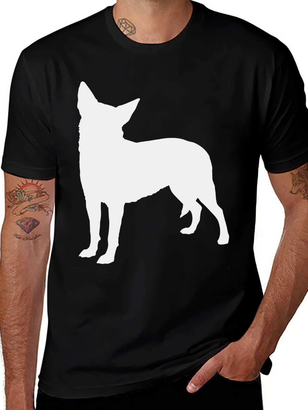 Dog Silhouette Graphic Tee - Black Cotton