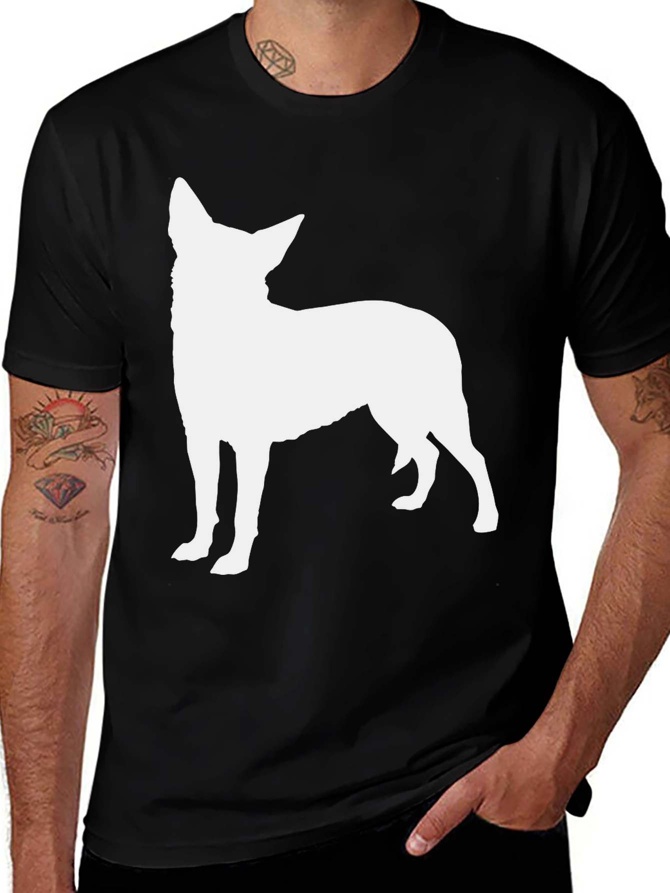 Dog Silhouette Graphic Tee - Black Cotton
