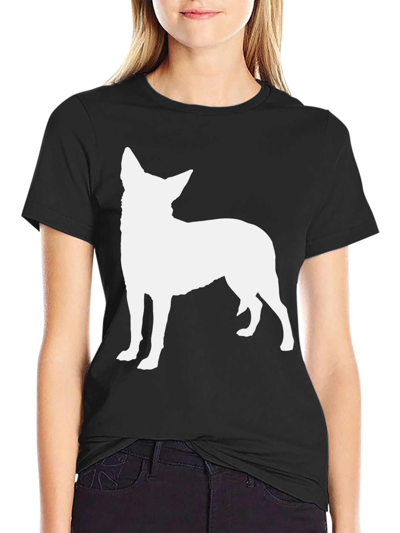 Dog Silhouette Graphic Tee - Black Cotton