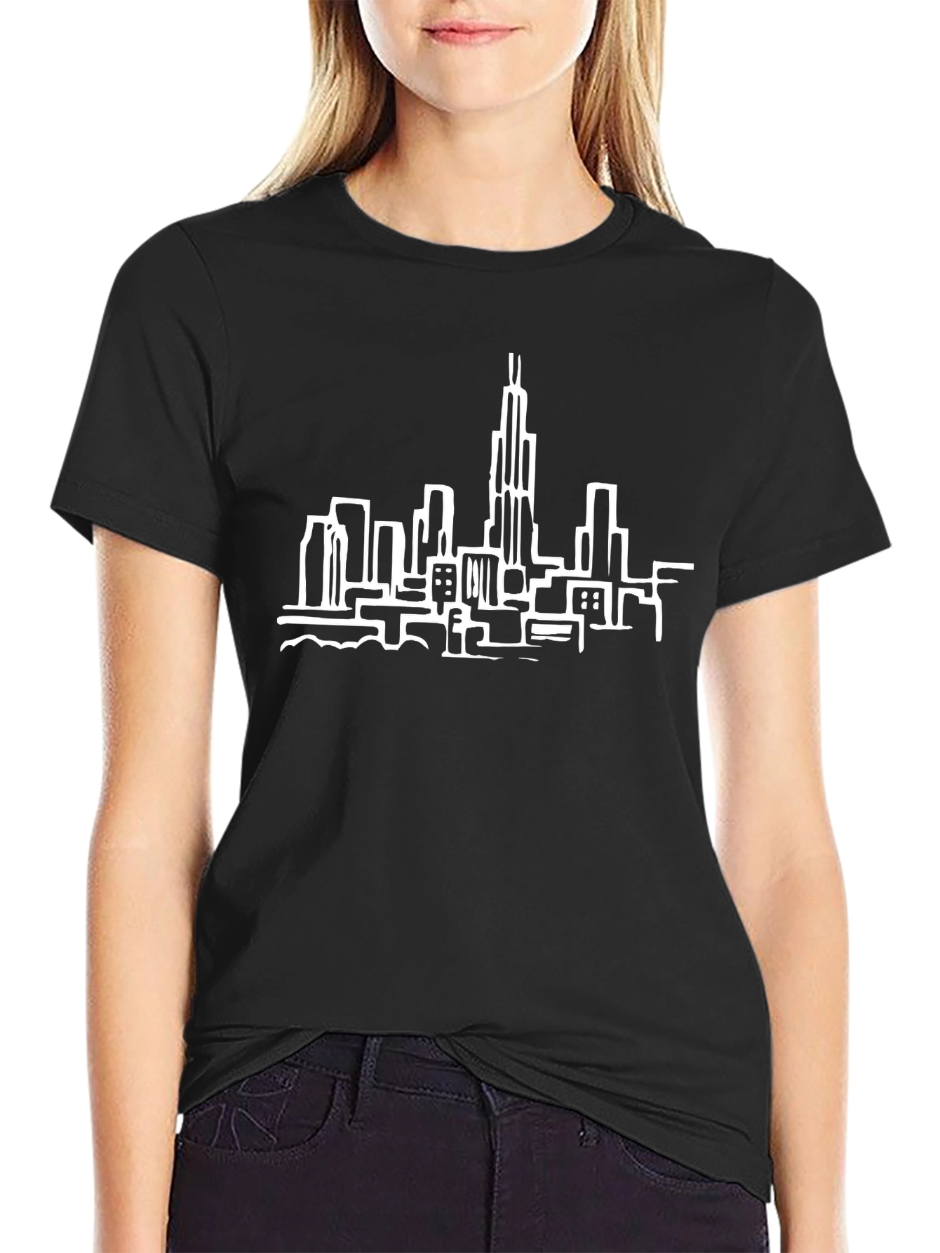 Chicago Skyline Graphic Tee - Black Cotton T-Shirt