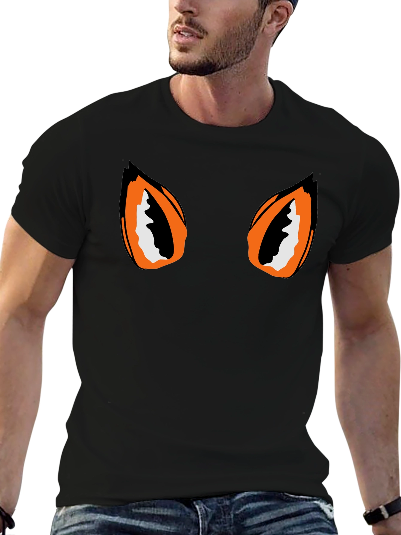Black Tee with Graphic Eyes Design