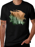 Mountain & Forest Print Black T-Shirt