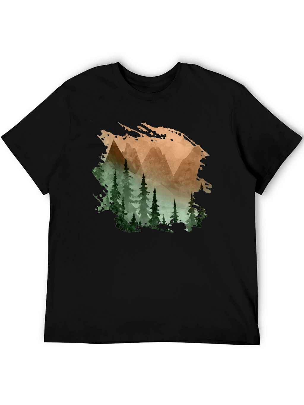Mountain & Forest Print Black T-Shirt