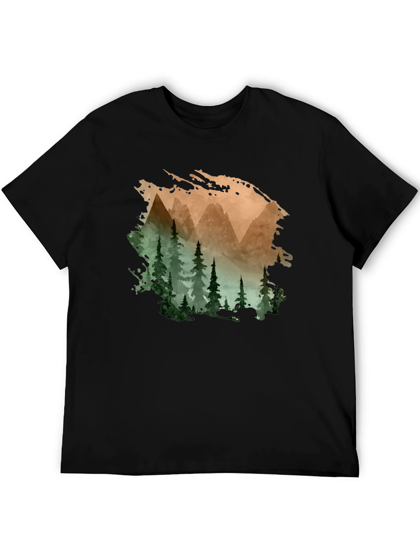 Mountain & Forest Print Black T-Shirt