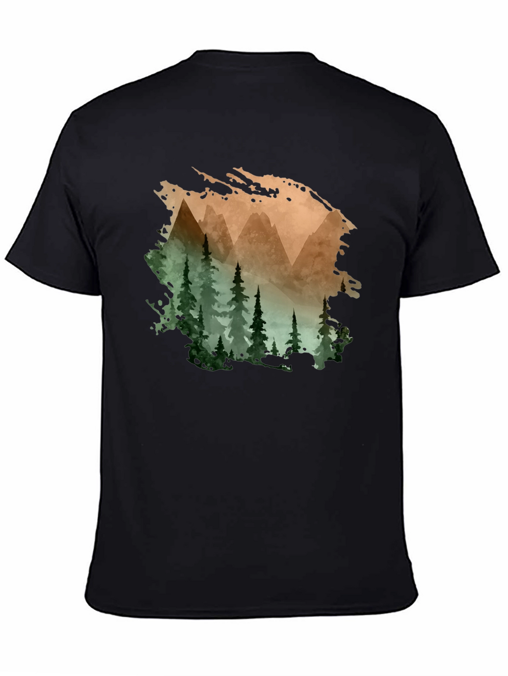 Mountain & Forest Print Black T-Shirt