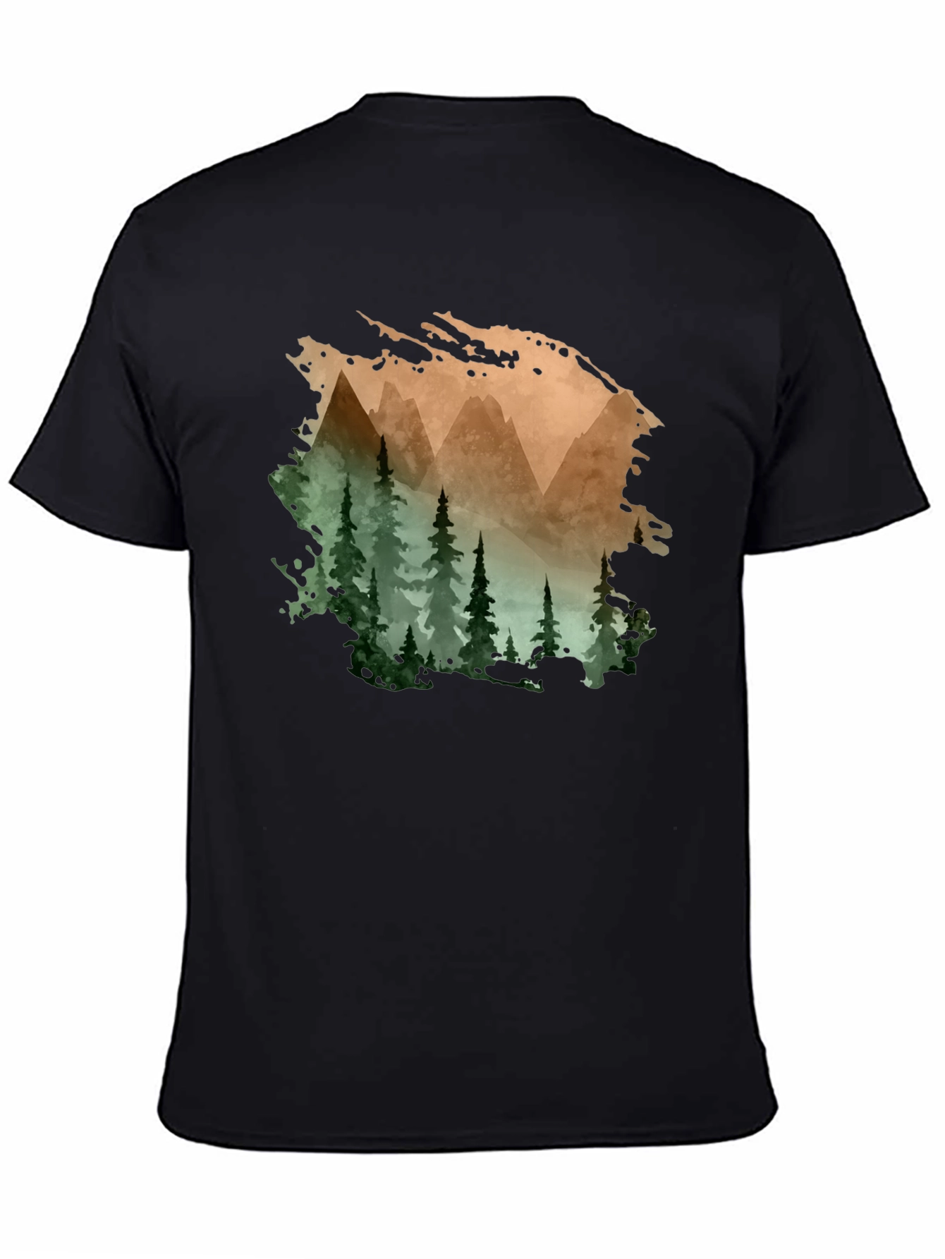 Mountain & Forest Print Black T-Shirt