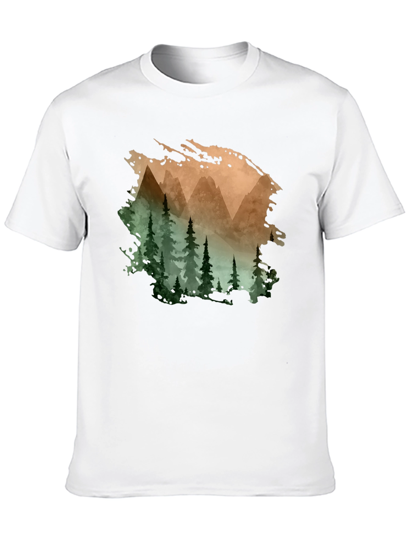 Mountain & Forest Print Black T-Shirt