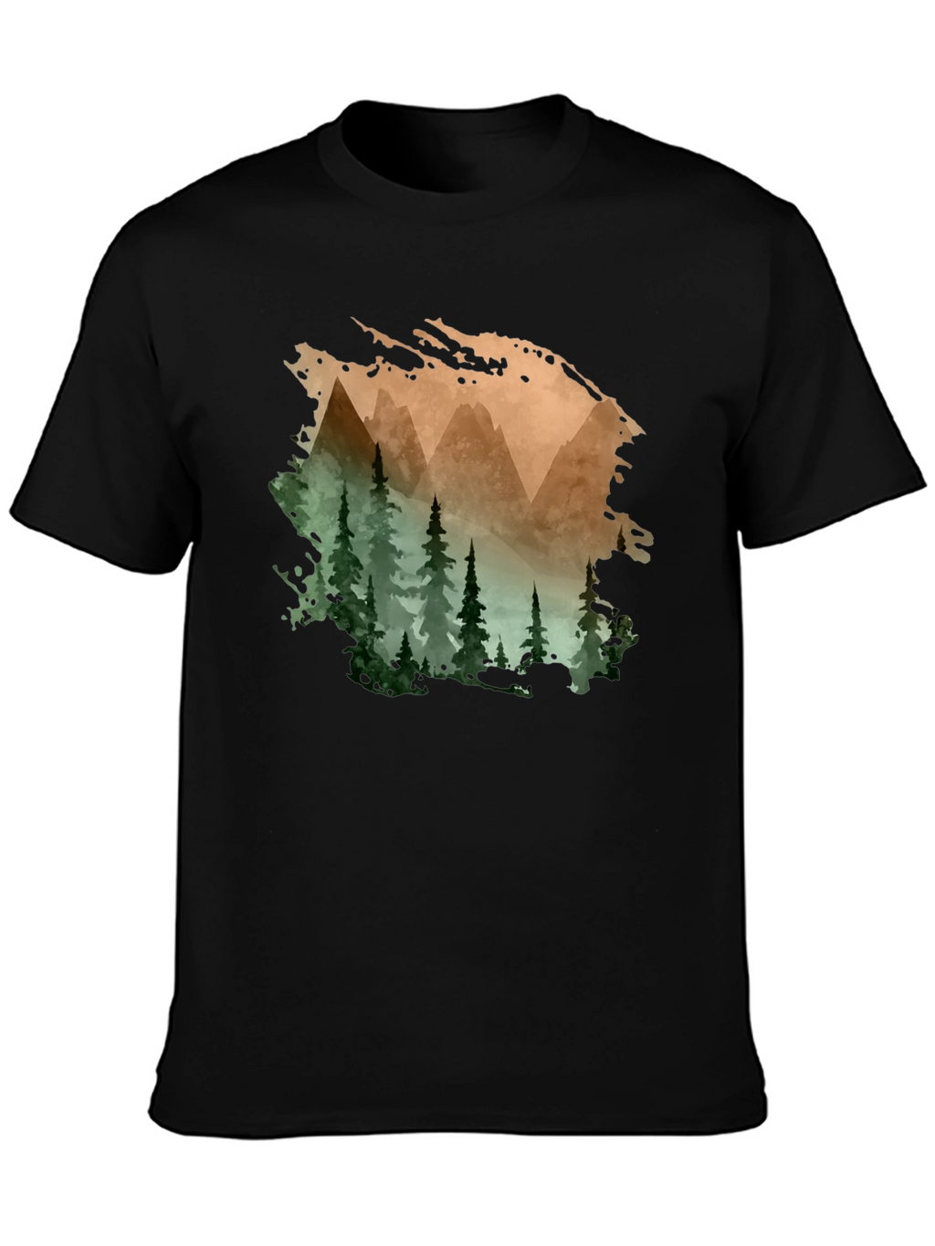 Mountain & Forest Print Black T-Shirt