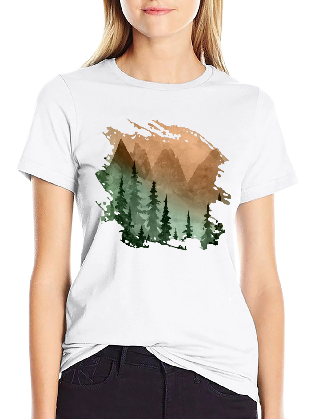 Mountain & Forest Print Black T-Shirt