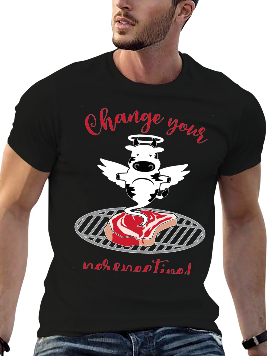 Funny Cow Angel Steak BBQ T-Shirt