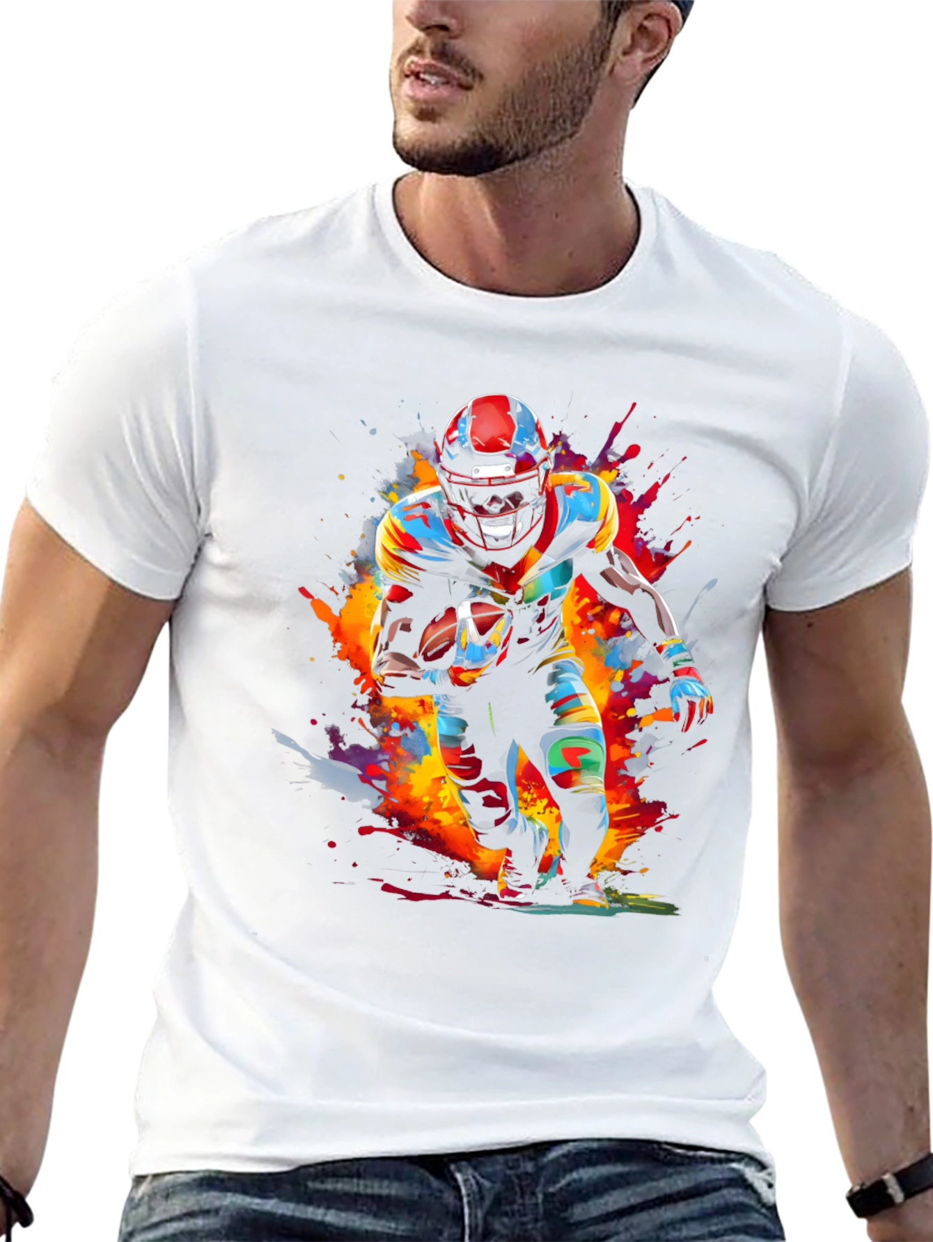Colorful Football Player Graphic Tee