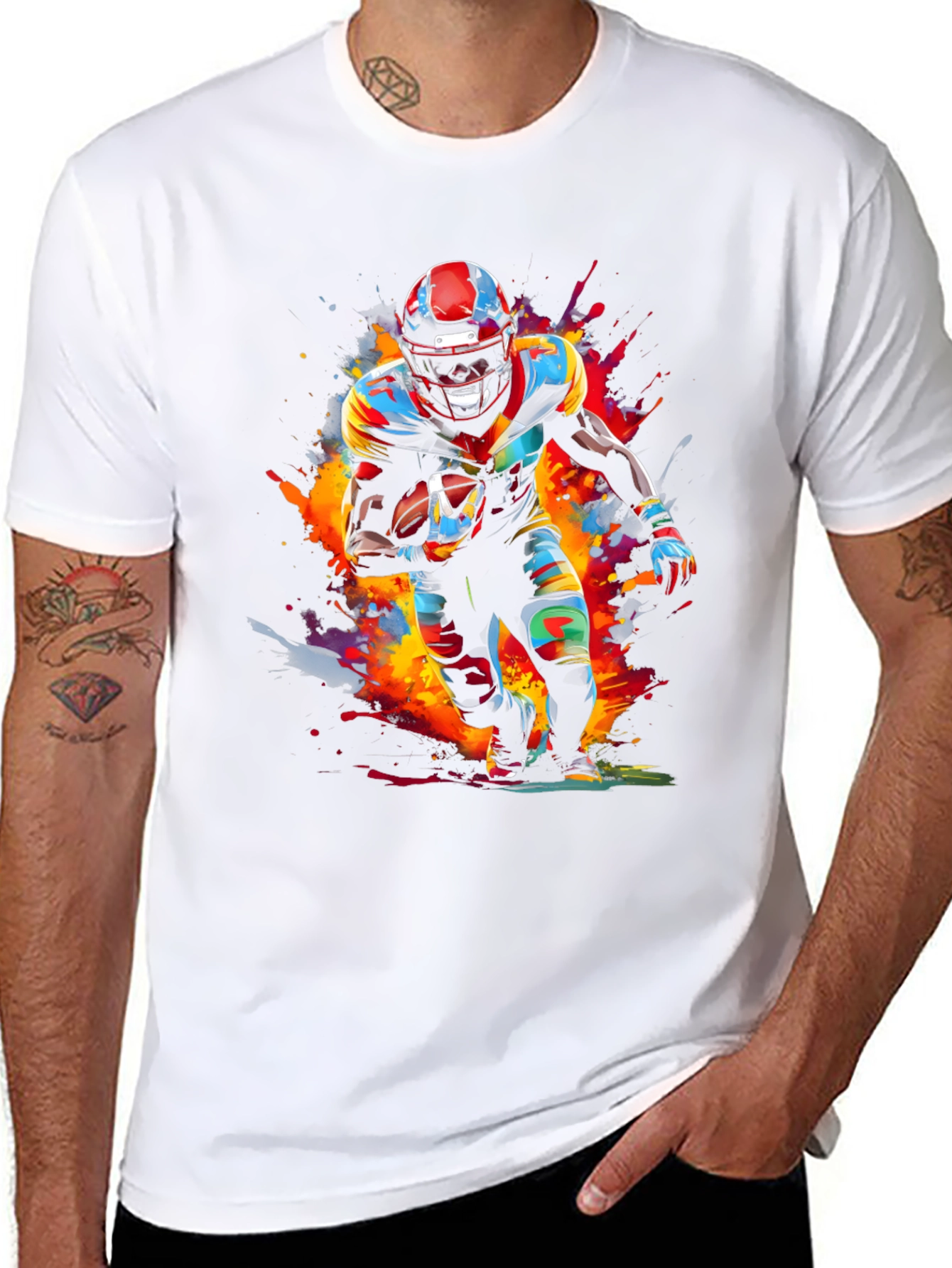 Colorful Football Player Graphic Tee