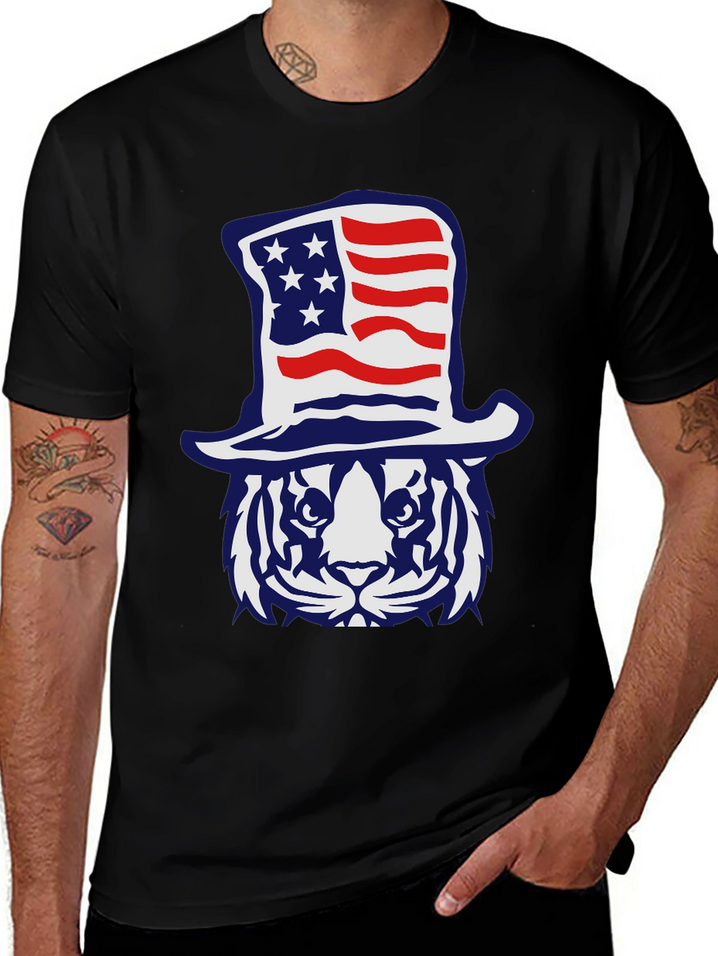 Patriotic Tiger Graphic T-Shirt