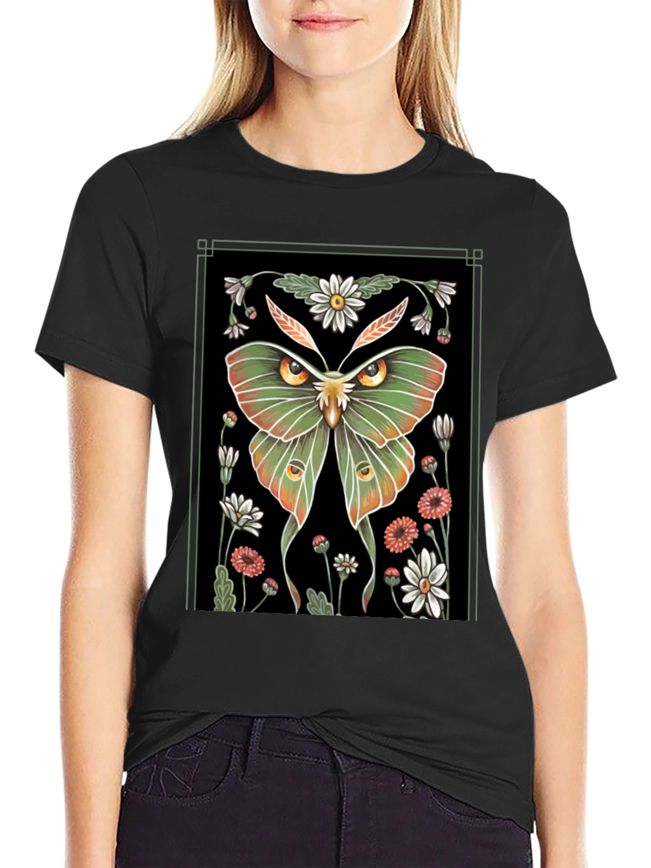 Moth & Flowers Graphic T-Shirt
