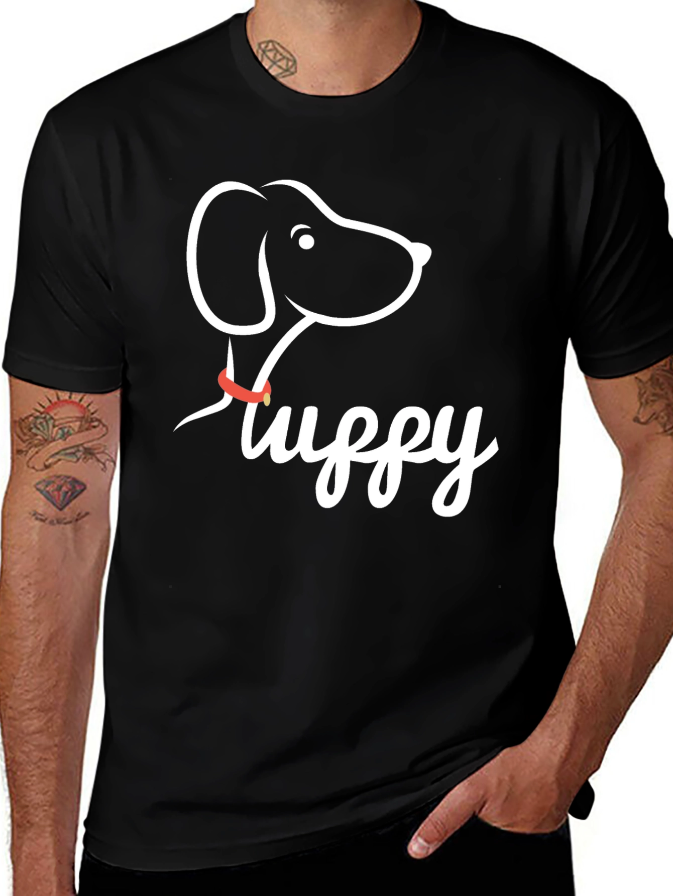 Fluffy Dog Graphic Tee - Casual Black T-Shirt