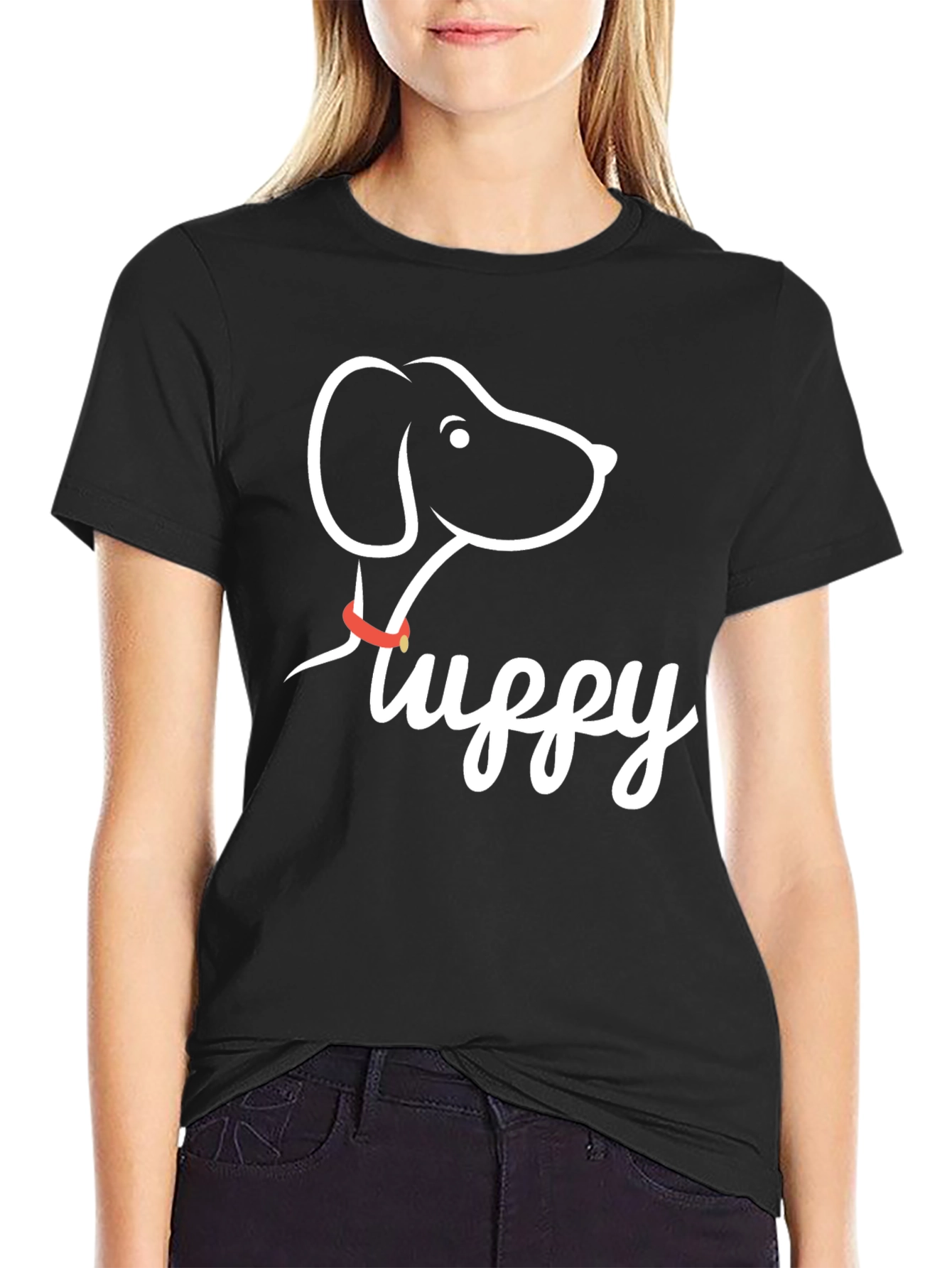 Fluffy Dog Graphic Tee - Casual Black T-Shirt