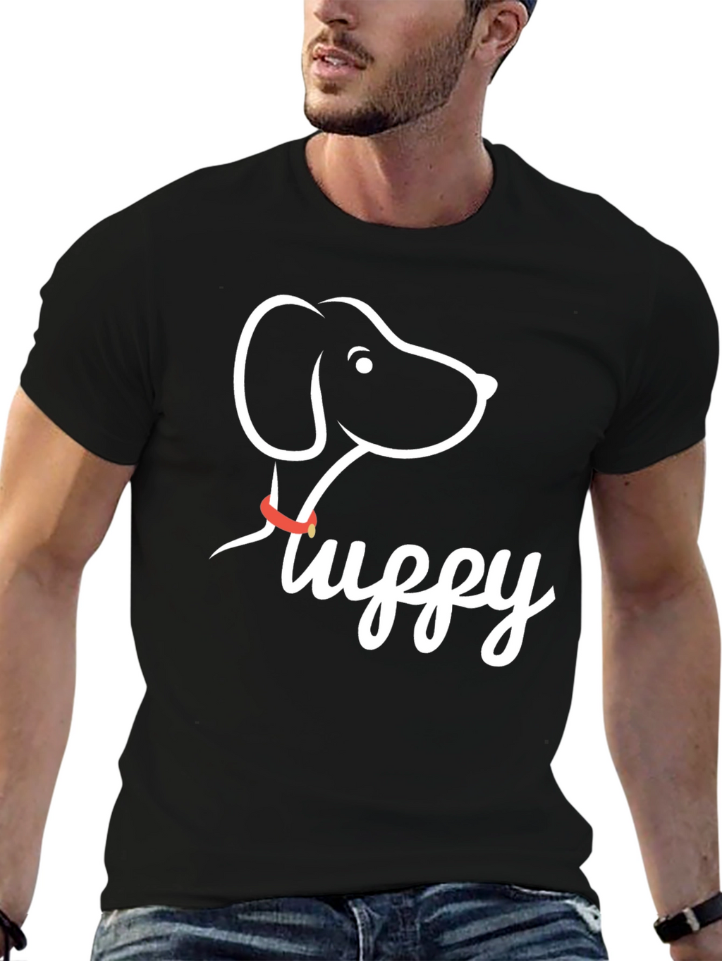 Fluffy Dog Graphic Tee - Casual Black T-Shirt