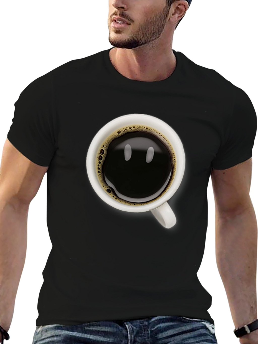 Coffee Cup Smile Graphic Tee - Black