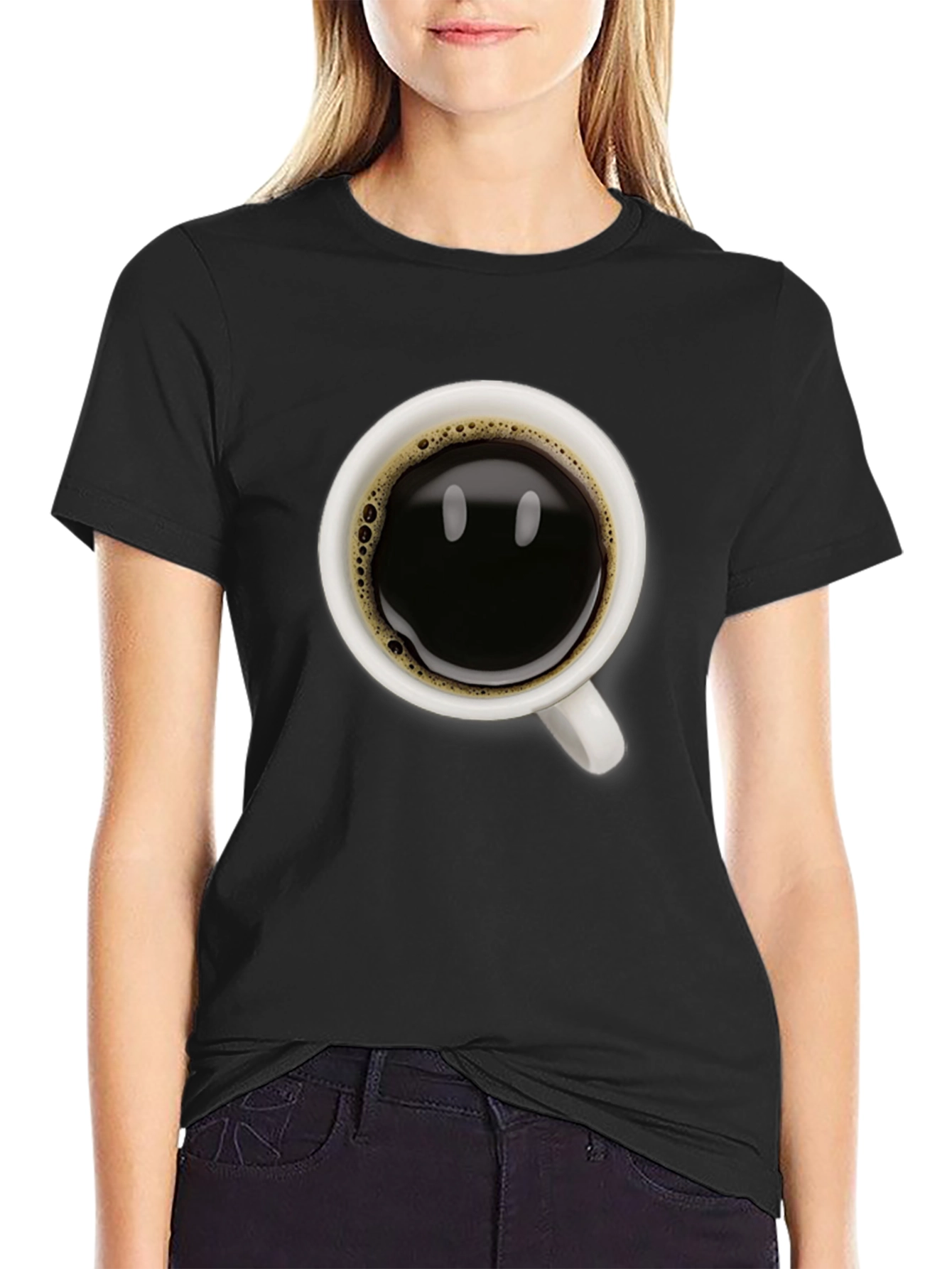 Coffee Cup Smile Graphic Tee - Black