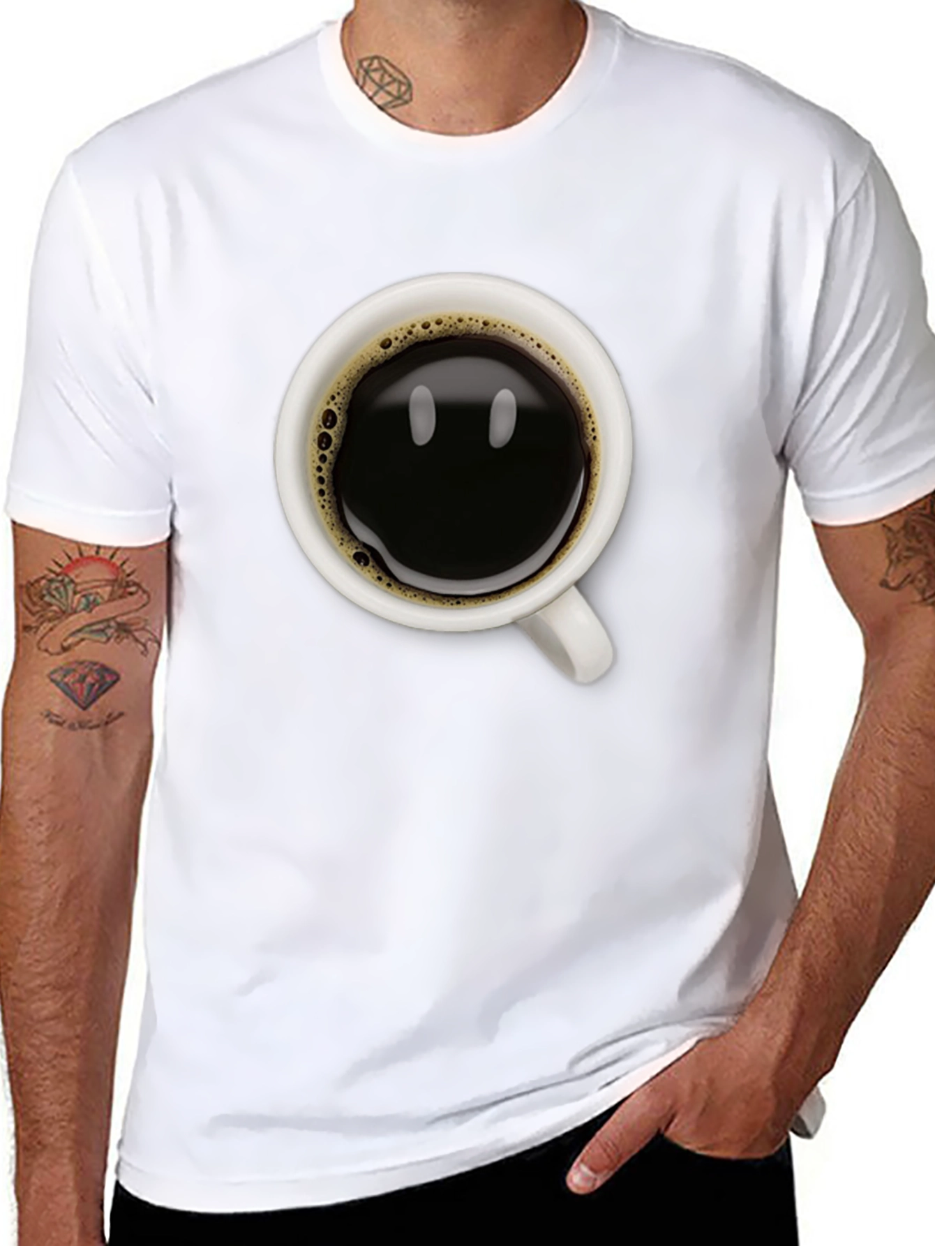 Coffee Cup Smile Graphic Tee - Black