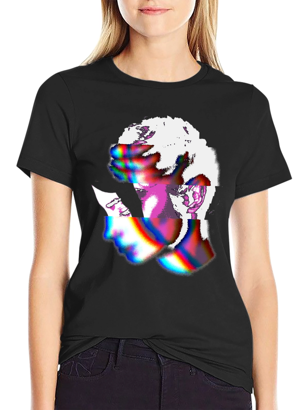 Abstract Glitch Art Graphic Tee - Black Unisex Shirt