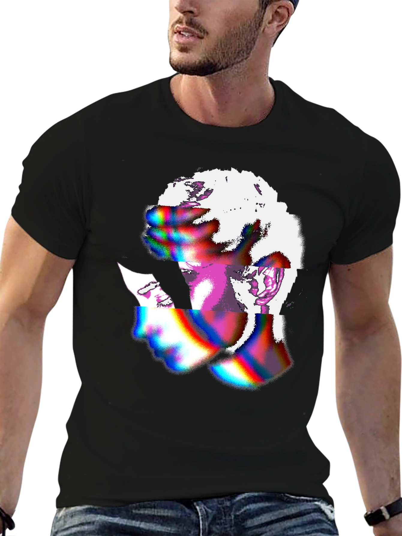 Abstract Glitch Art Graphic Tee - Black Unisex Shirt