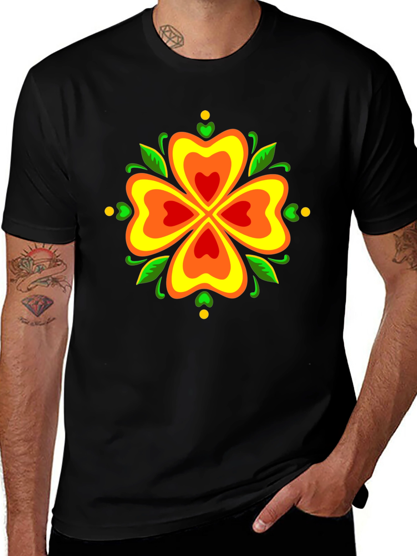 Floral Clover Graphic Tee - Stylish Black T-Shirt