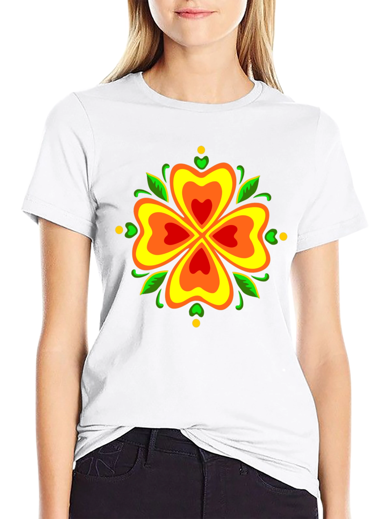 Floral Clover Graphic Tee - Stylish Black T-Shirt