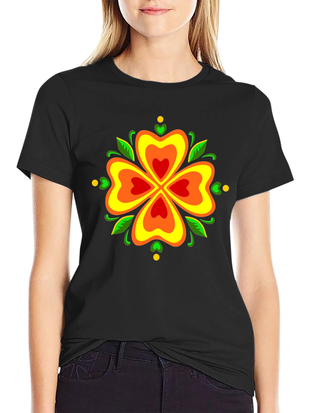 Floral Clover Graphic Tee - Stylish Black T-Shirt