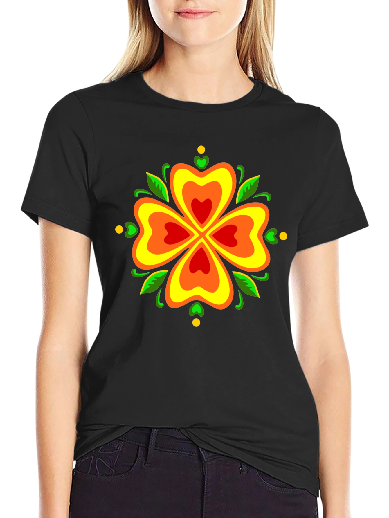 Floral Clover Graphic Tee - Stylish Black T-Shirt
