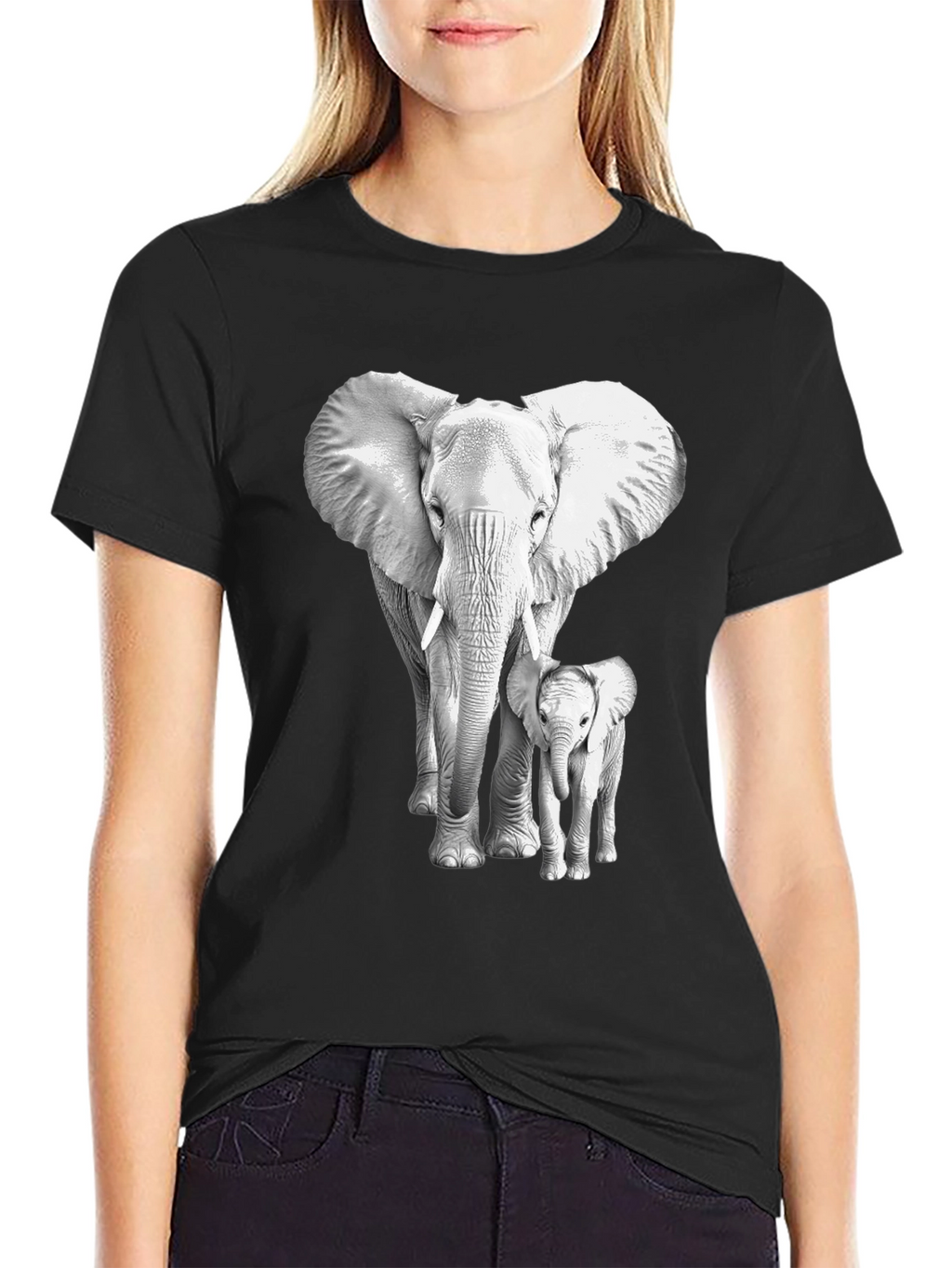 Elephant & Baby Graphic Tee - Soft Cotton Blend