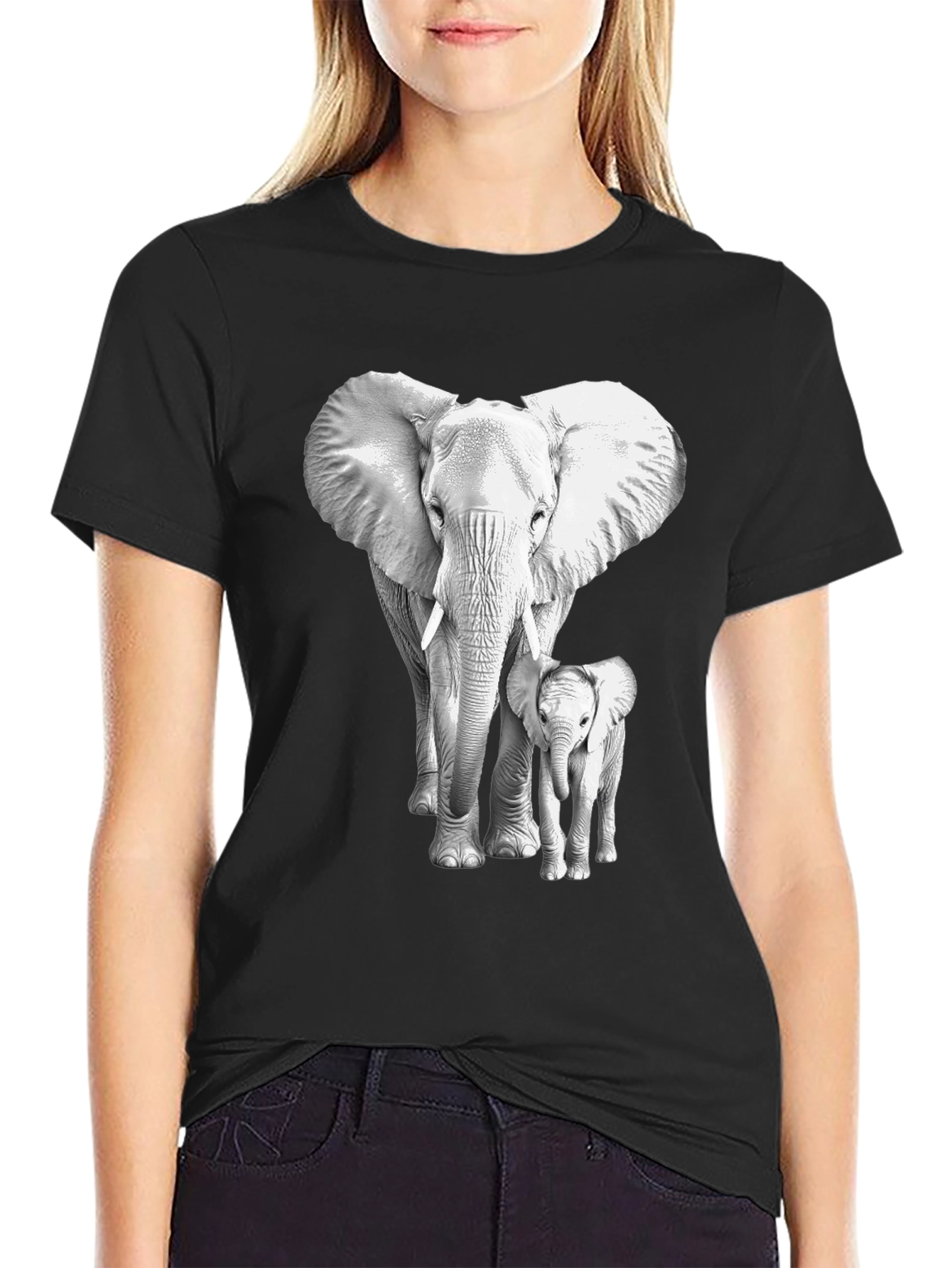 Elephant & Baby Graphic Tee - Soft Cotton Blend