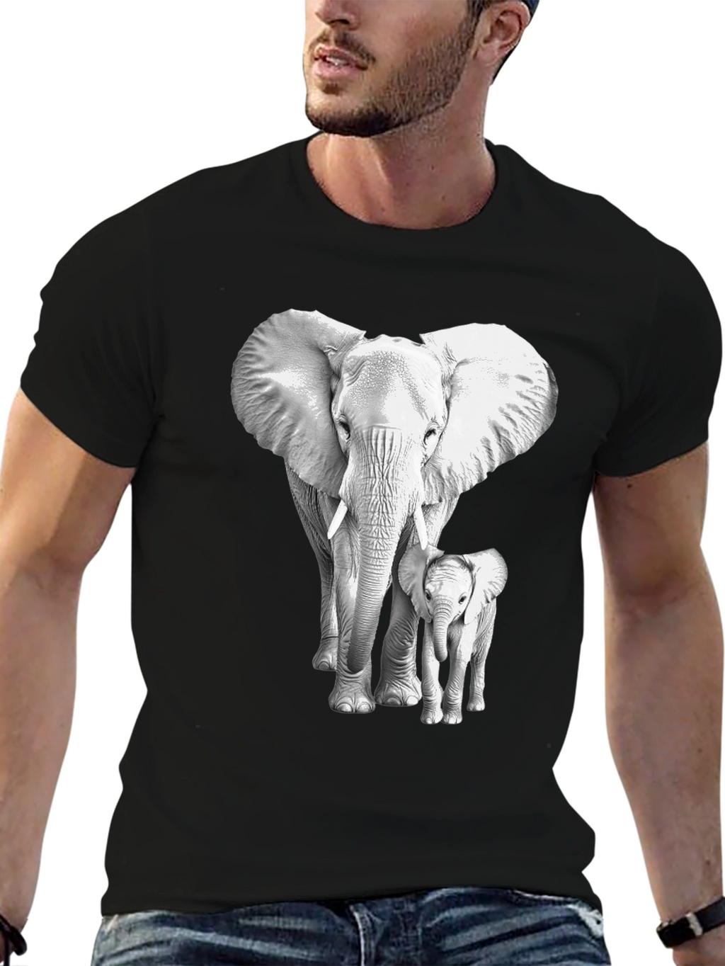 Elephant & Baby Graphic Tee - Soft Cotton Blend