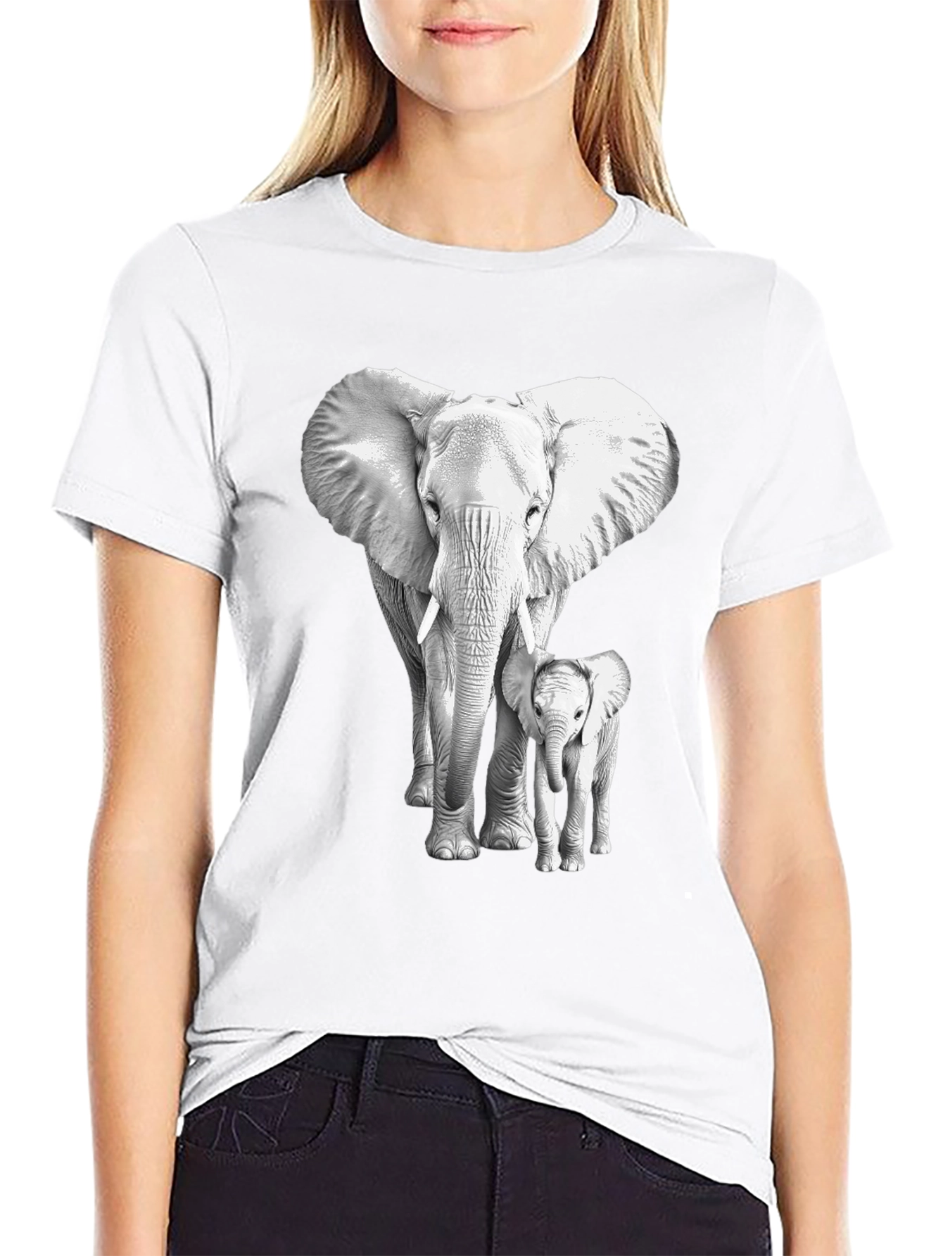 Elephant & Baby Graphic Tee - Soft Cotton Blend