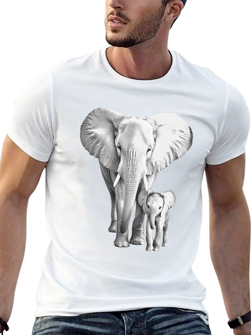 Elephant & Baby Graphic Tee - Soft Cotton Blend
