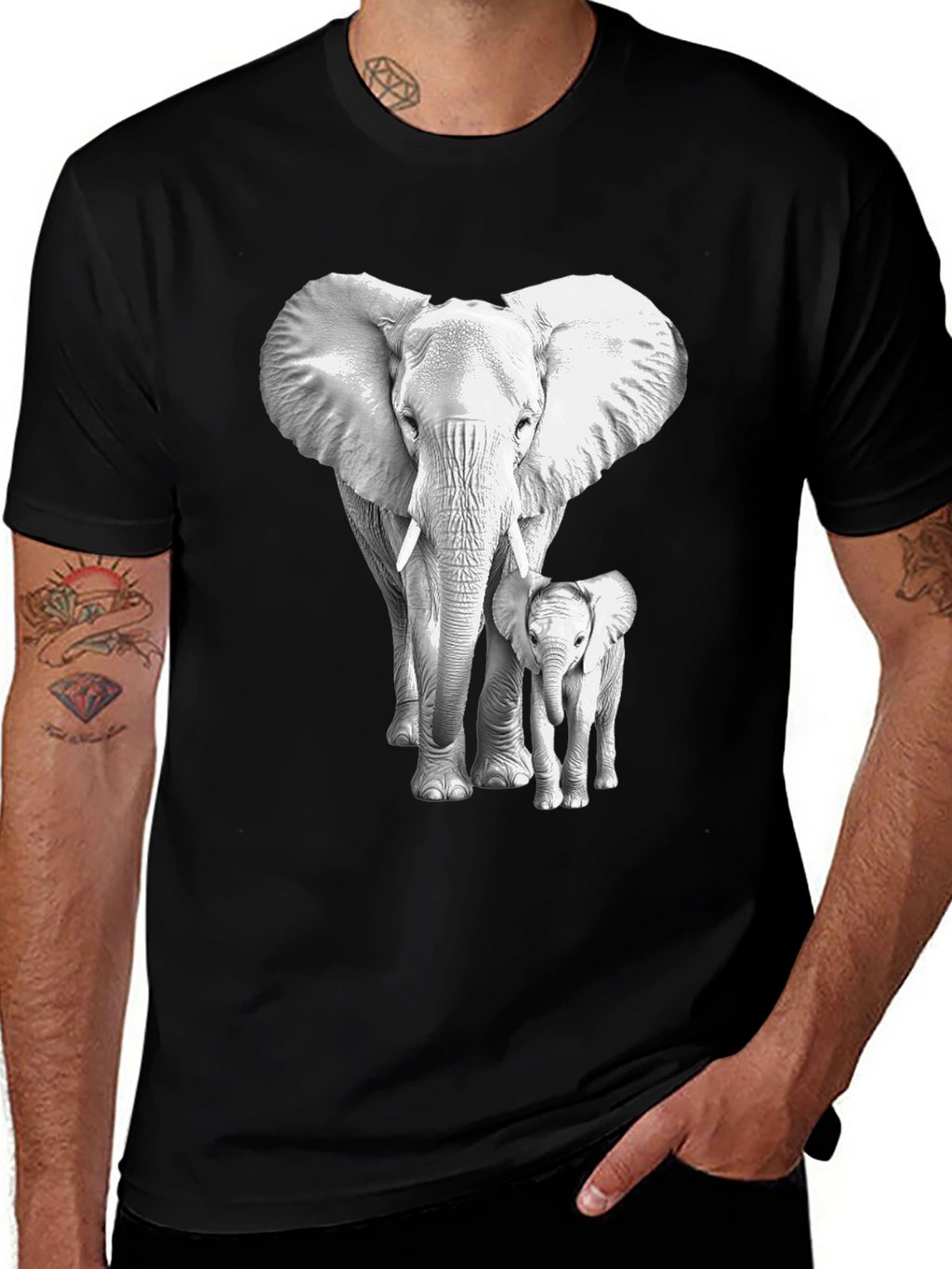 Elephant & Baby Graphic Tee - Soft Cotton Blend