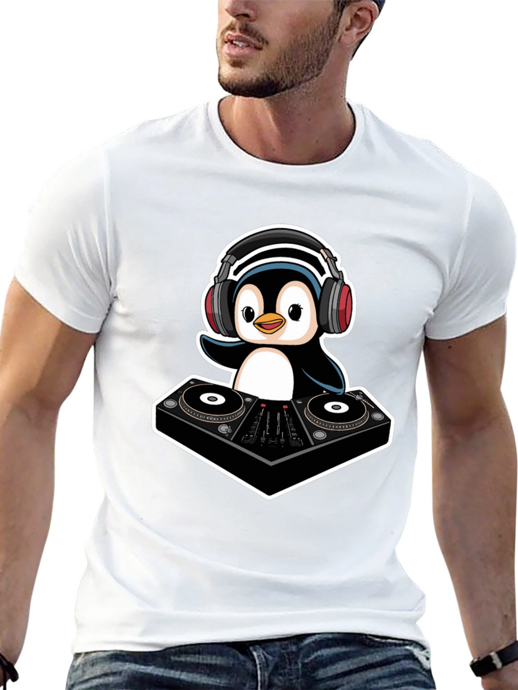DJ Penguin T-Shirt - Cool Black Graphic Tee