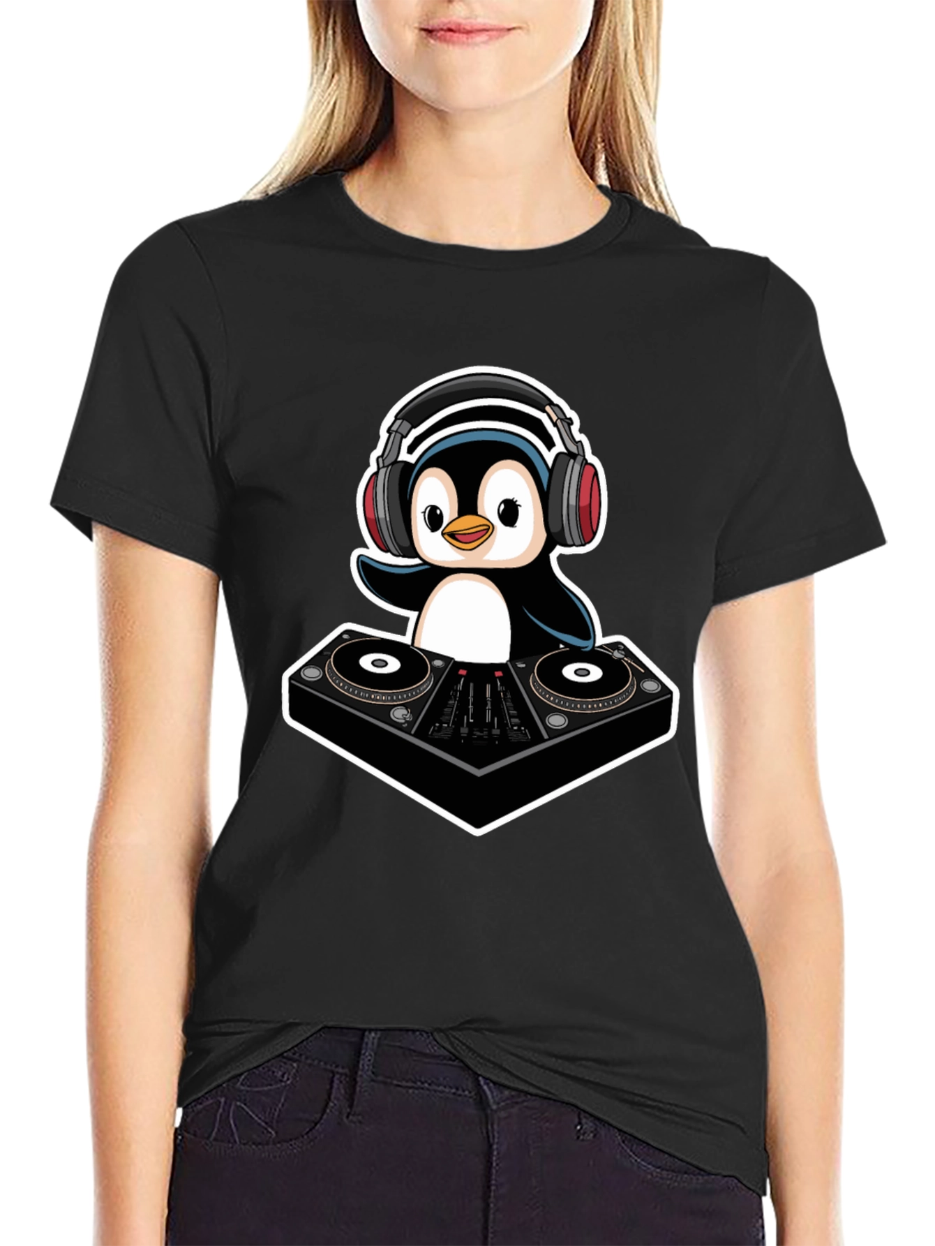 DJ Penguin T-Shirt - Cool Black Graphic Tee