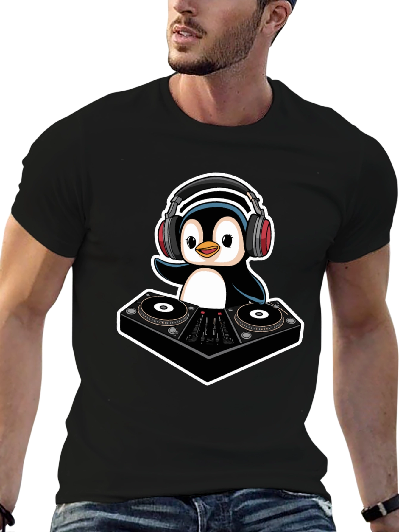 DJ Penguin T-Shirt - Cool Black Graphic Tee