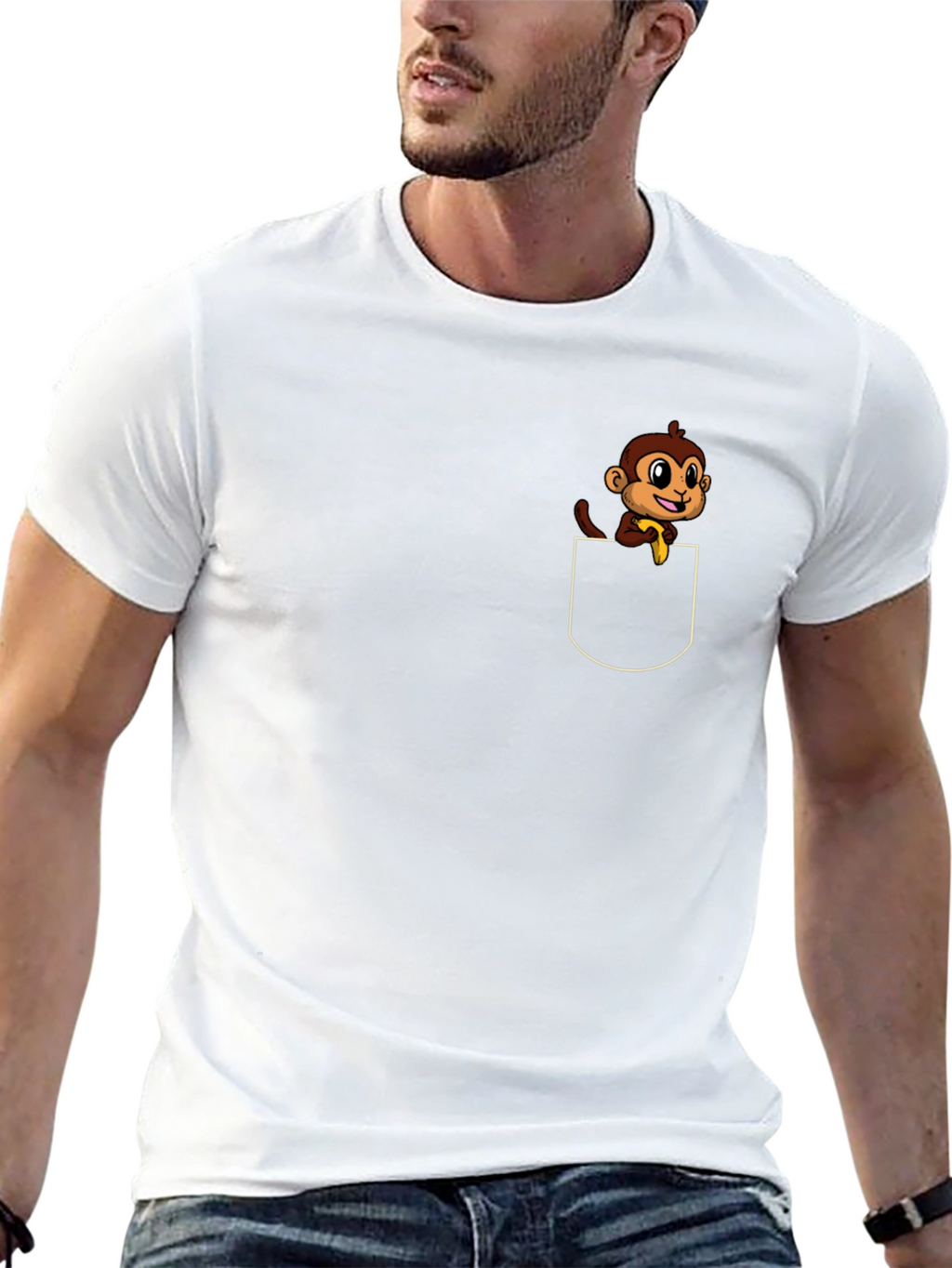 Monkey Pocket T-Shirt - Cute Cartoon Tee