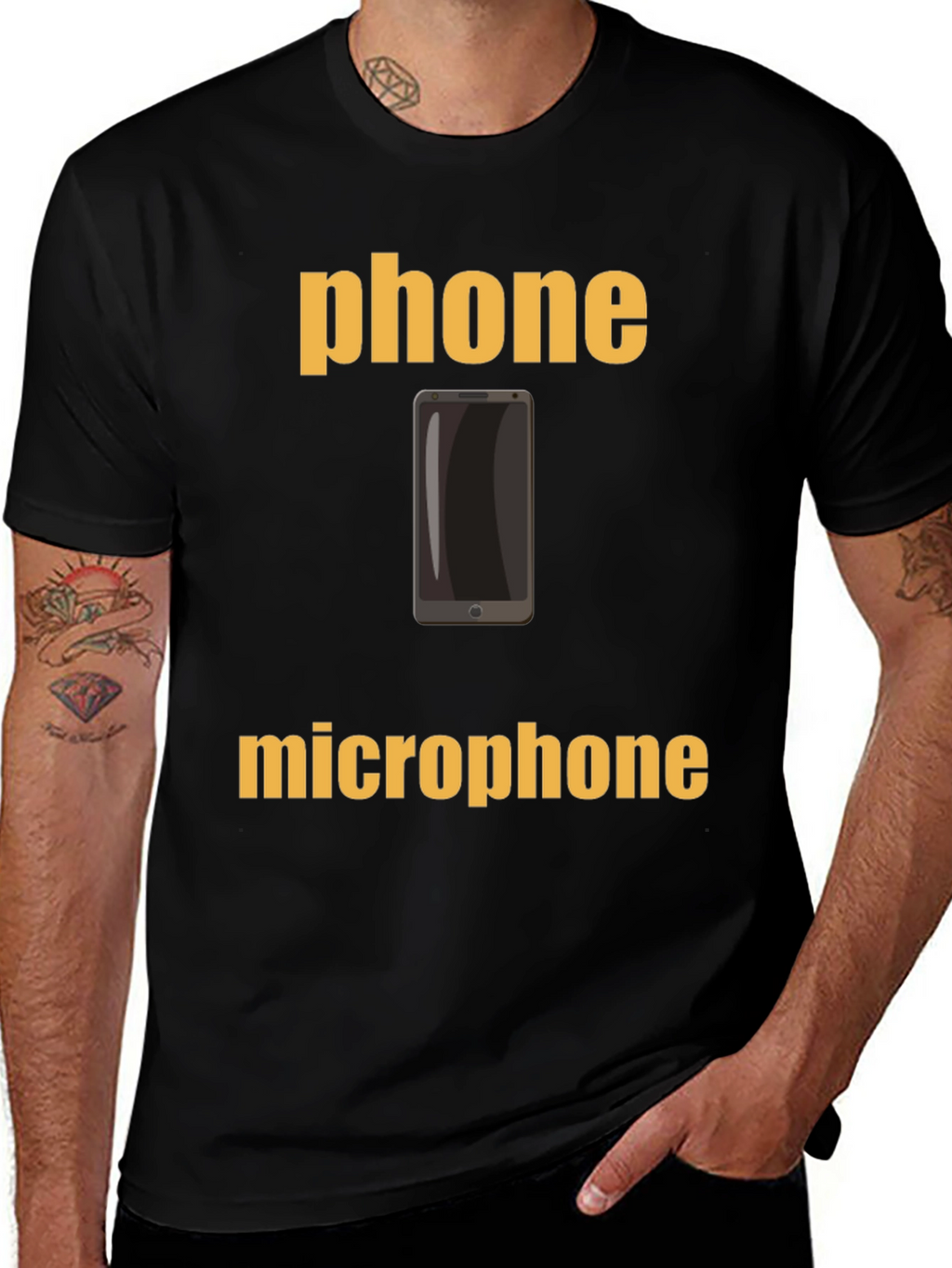 Phone Microphone Graphic Tee - Black Cotton T-Shirt
