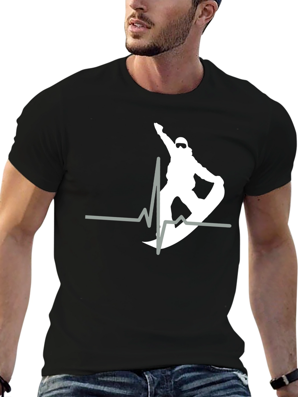 Snowboard Heartbeat T-Shirt - Black