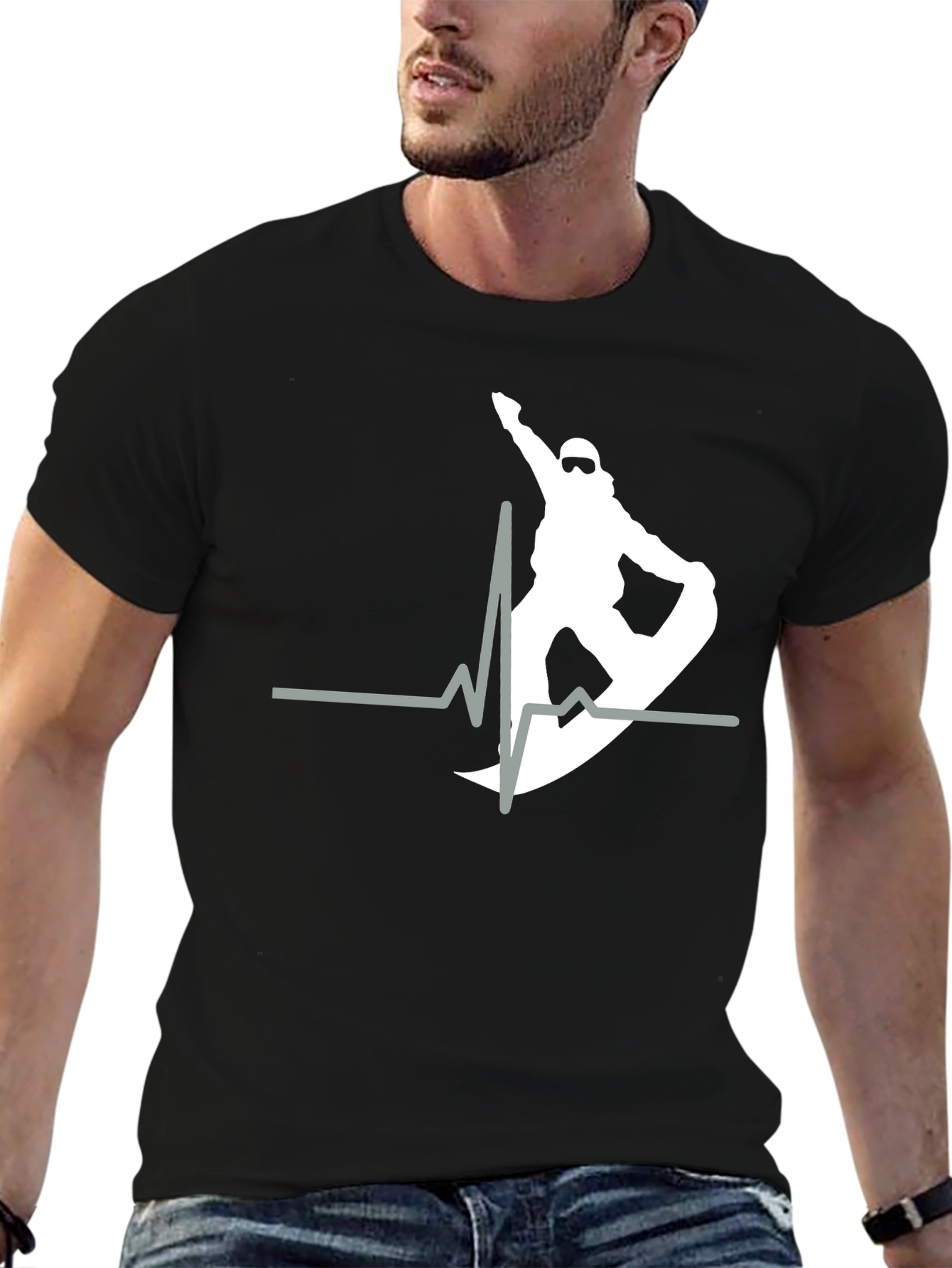 Snowboard Heartbeat T-Shirt - Black