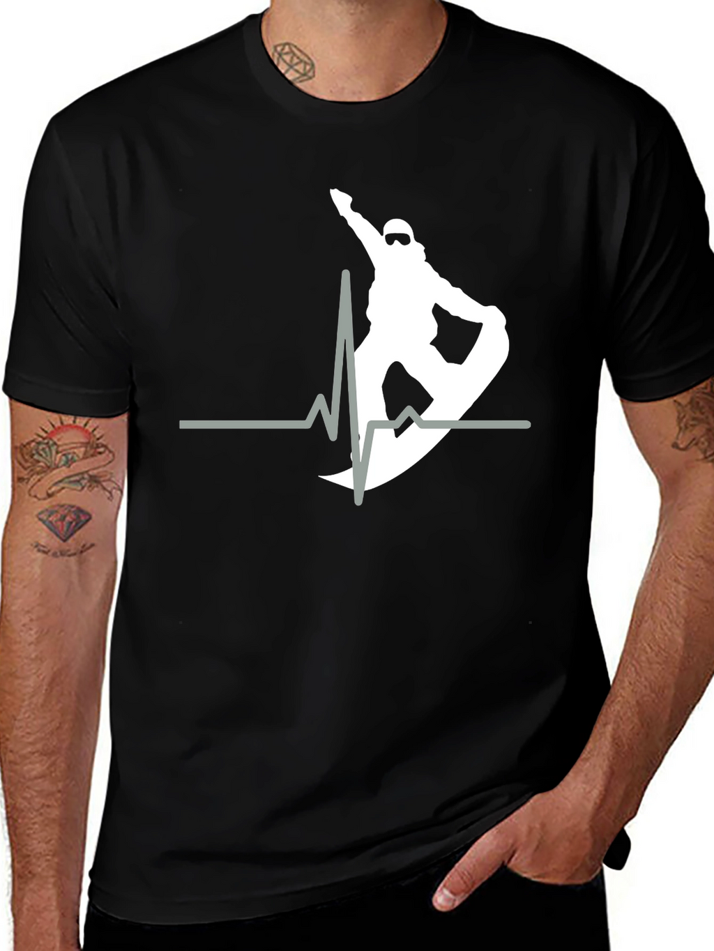 Snowboard Heartbeat T-Shirt - Black