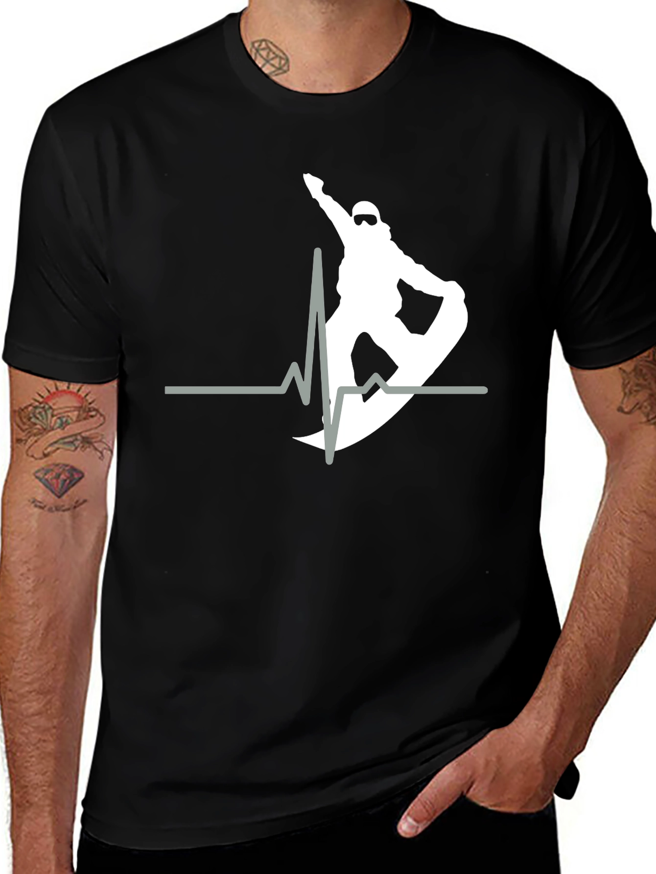 Snowboard Heartbeat T-Shirt - Black