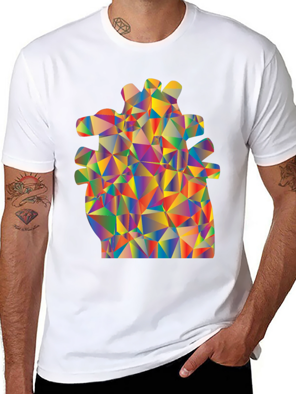 Geometric Heart Black T-Shirt - Vivid Art